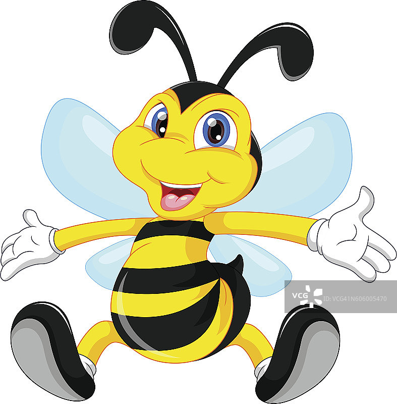 挥手打招呼的可爱卡通蜜蜂图片素材