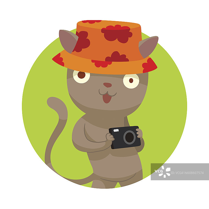 灰色猫咪旅行者圆形边框图片素材