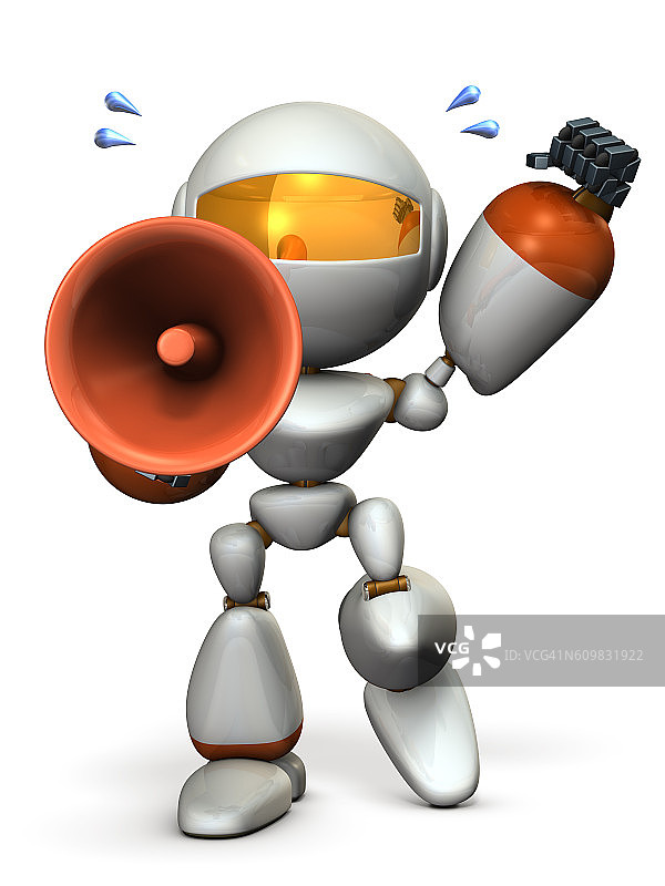 用扬声器欢呼的可爱机器人图片素材