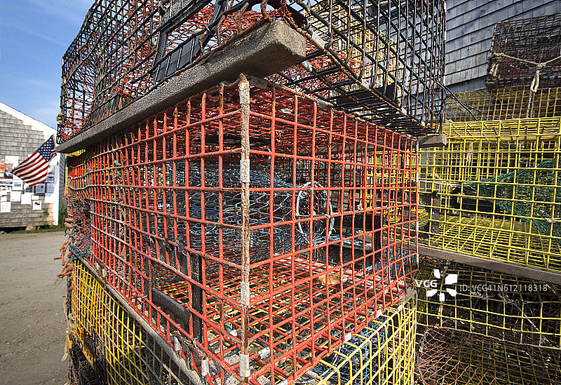 缅因州莫尼根岛的龙虾陷阱图片素材