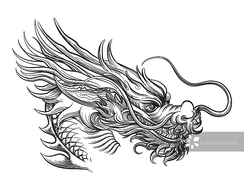 手绘中国龙龙头图片素材