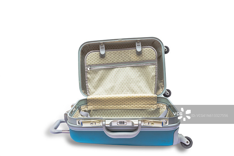打开的行李箱，已隔离，带裁剪路径图片素材