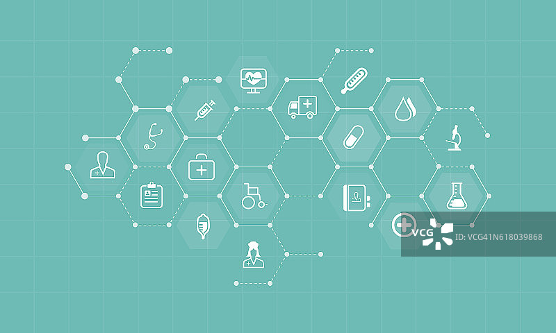 医疗健康图标与商业网络背景矢量图图片素材