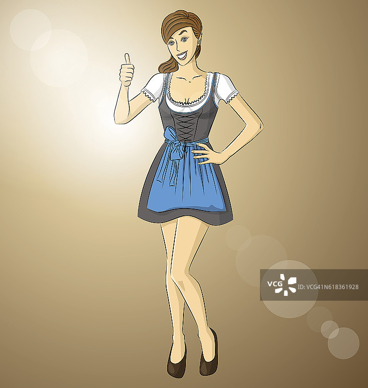 啤酒节上穿着德林多尔连衣裙的可爱女人矢量图图片素材