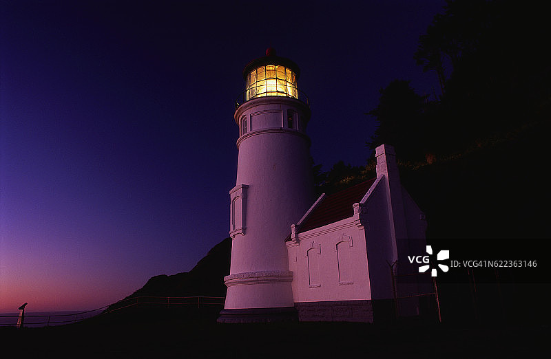 俄勒冈州日落时分的海科塔角灯塔图片素材