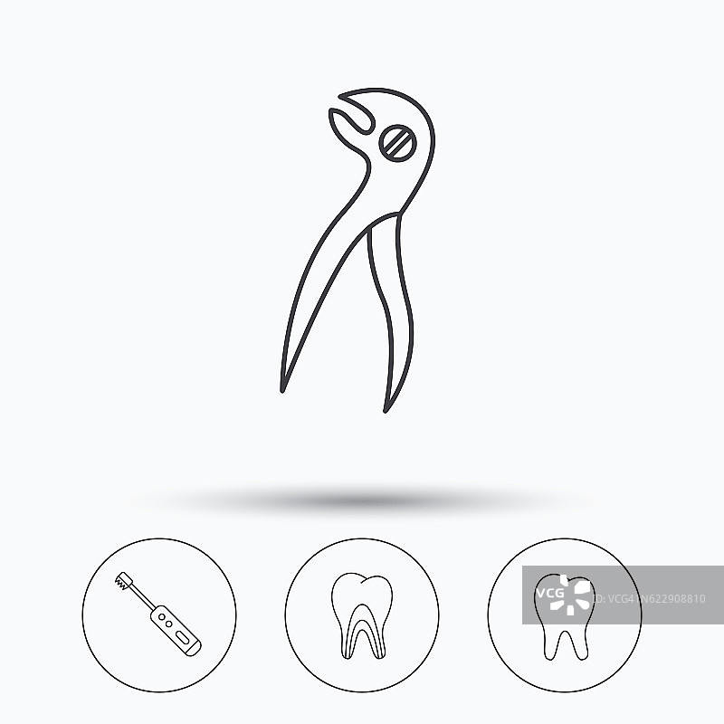 牙齿、电动牙刷和钳子图标图片素材
