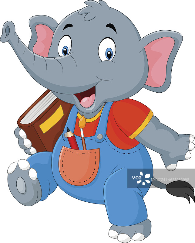 卡通趣味大象和书本矢量图图片素材