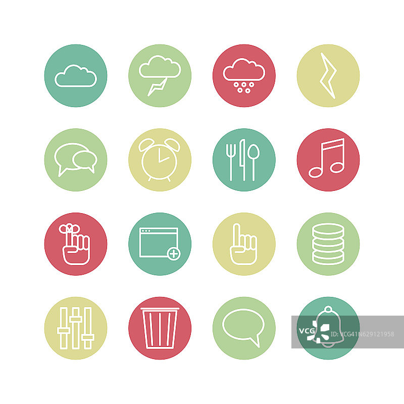 扁平风格细线界面图标集图片素材