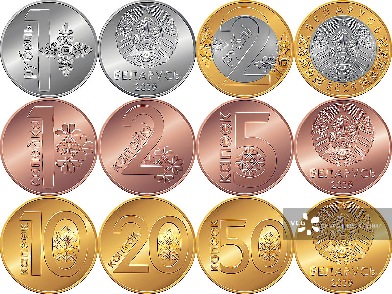 新白俄罗斯货币硬币正反面图片素材