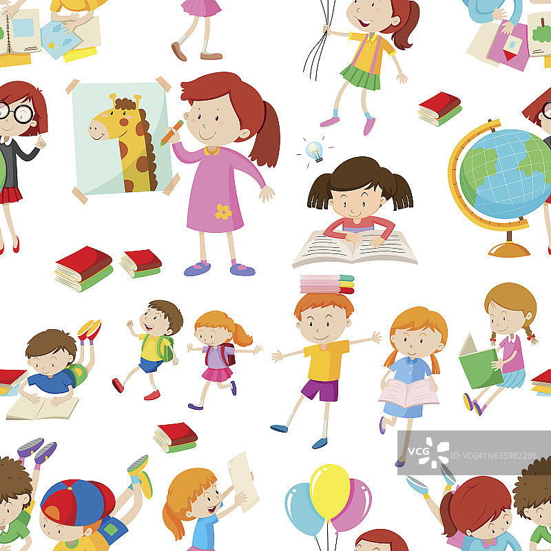 儿童阅读写作无缝背景图片素材