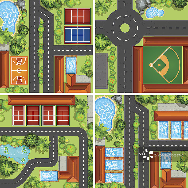 道路与运动场地的航拍场景图片素材