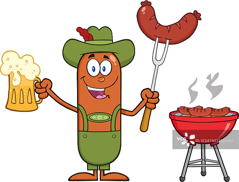 德国啤酒节香肠卡通人物举着啤酒图片素材