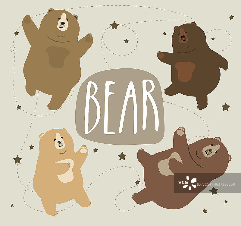 卡通熊不同表情矢量插画合集图片素材