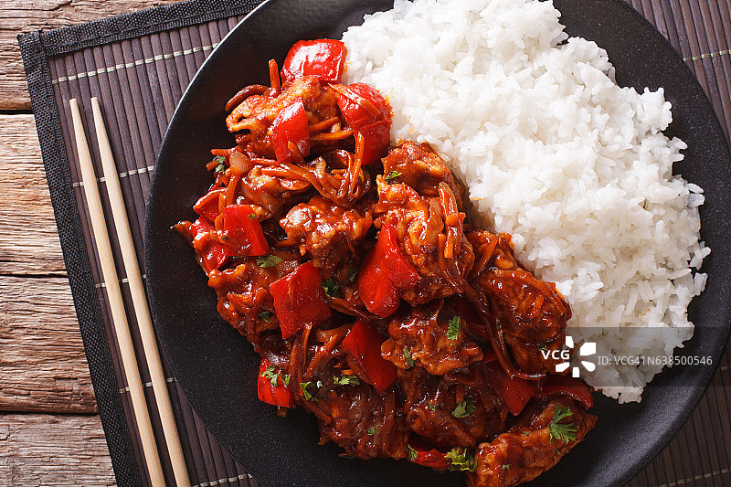 亚洲风味蔬菜米饭配猪肉（横版）图片素材