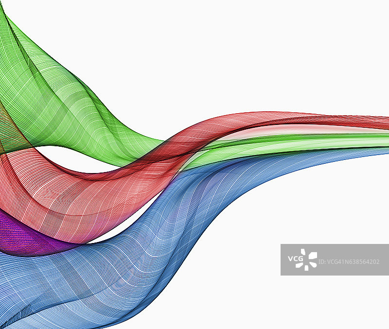 三条复杂的光轨汇聚在白色背景上图片素材