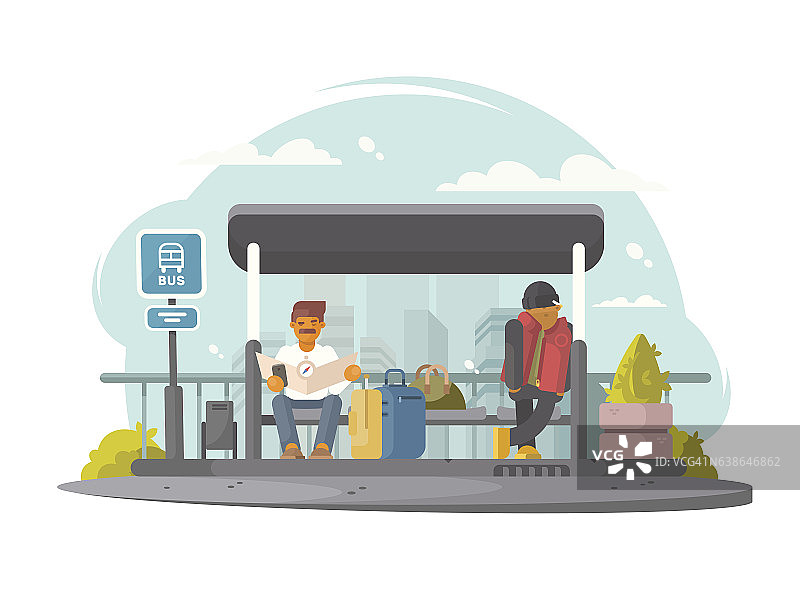 在公共汽车站的乘客图片素材