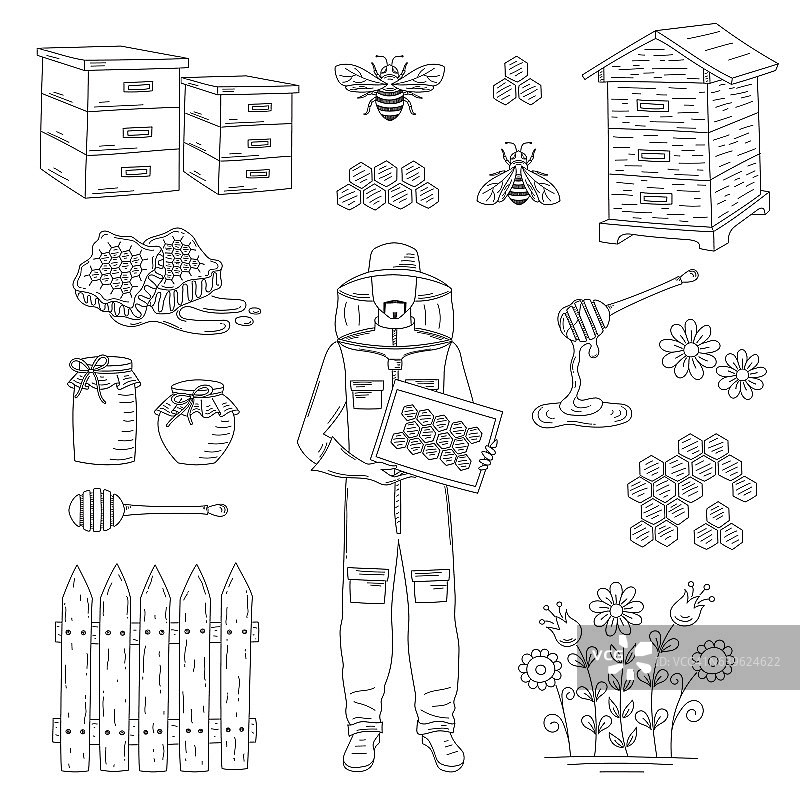 养蜂人与蜂蜜矢量素材图片素材