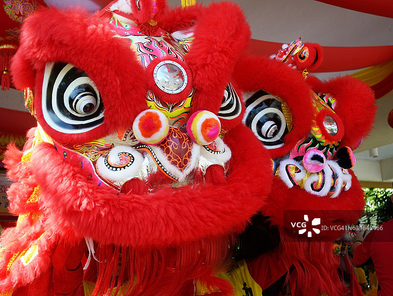 中国新年期间的舞狮表演图片素材