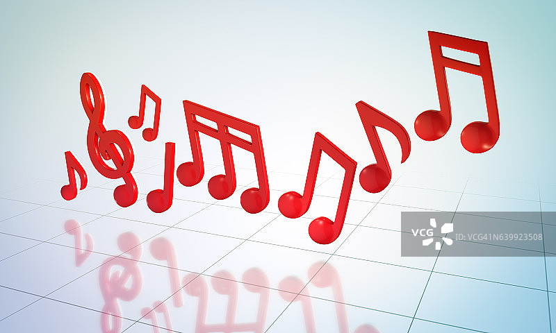 红色音符青绿色背景3D图片素材