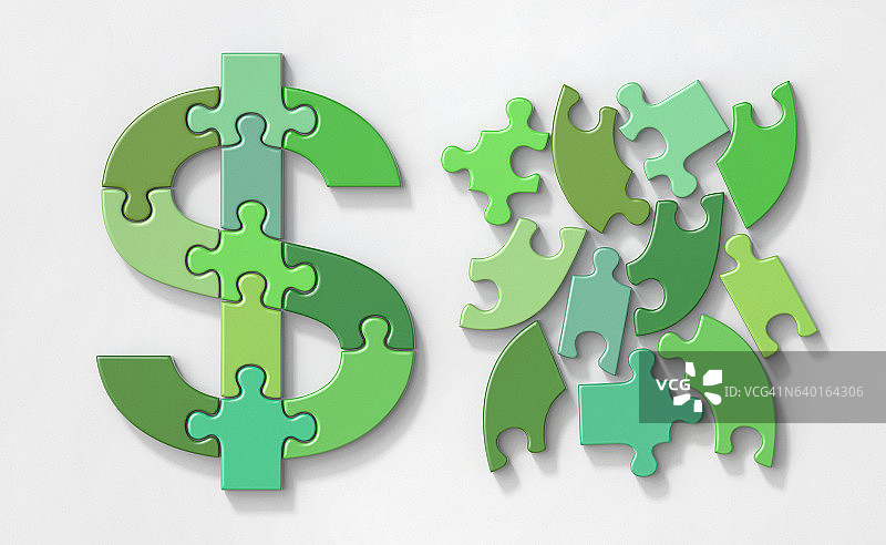 美元货币拼图，完整和碎片图片素材