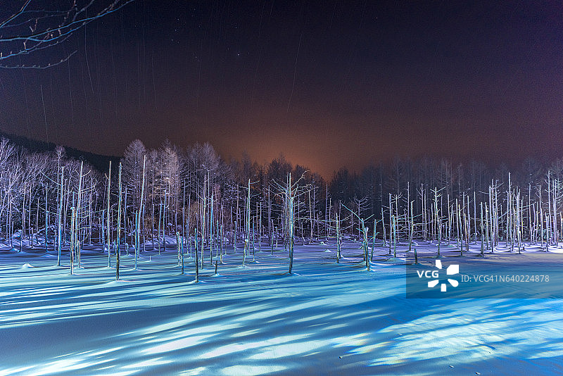 冬季白金青池亮灯图片素材