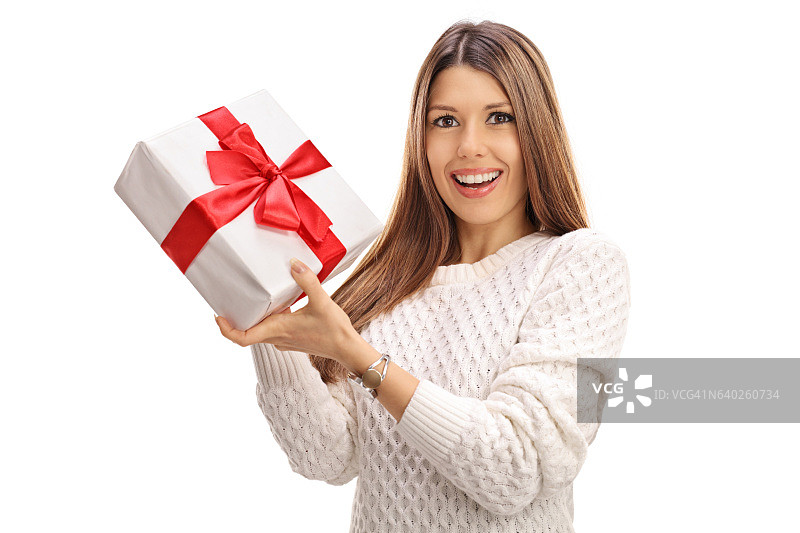 快乐的女人拿着礼物图片素材