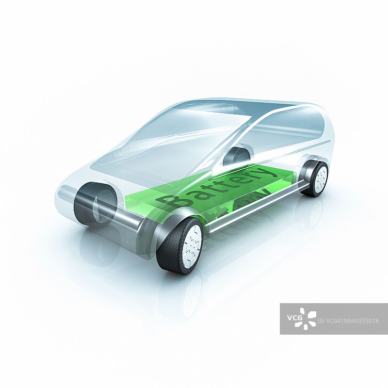 白色背景上的电动汽车和电池图片素材