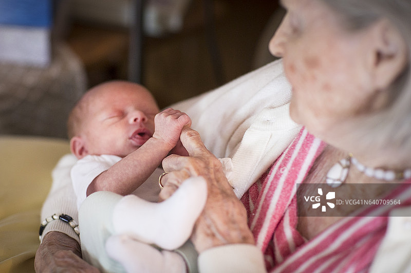 曾祖母抱着新生的小曾孙图片素材