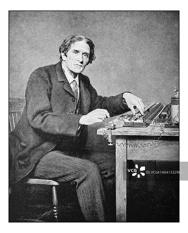 画作老照片：男子肖像，教授图片素材