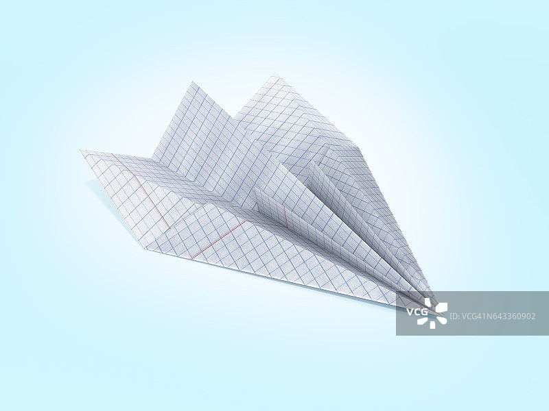 蓝色渐变背景上的格纹纸飞机图片素材