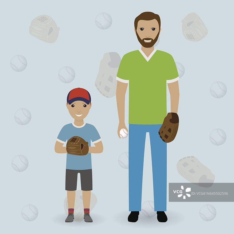 父亲和小儿子一起去打棒球图片素材
