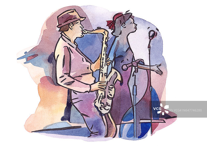 爵士女歌手与男萨克斯演奏家图片素材