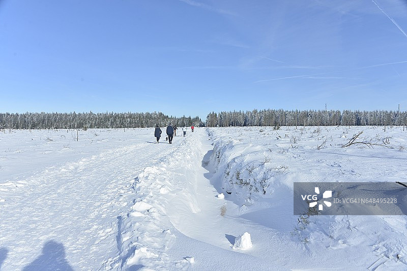 行人或越野滑雪在泥炭沼泽上图片素材
