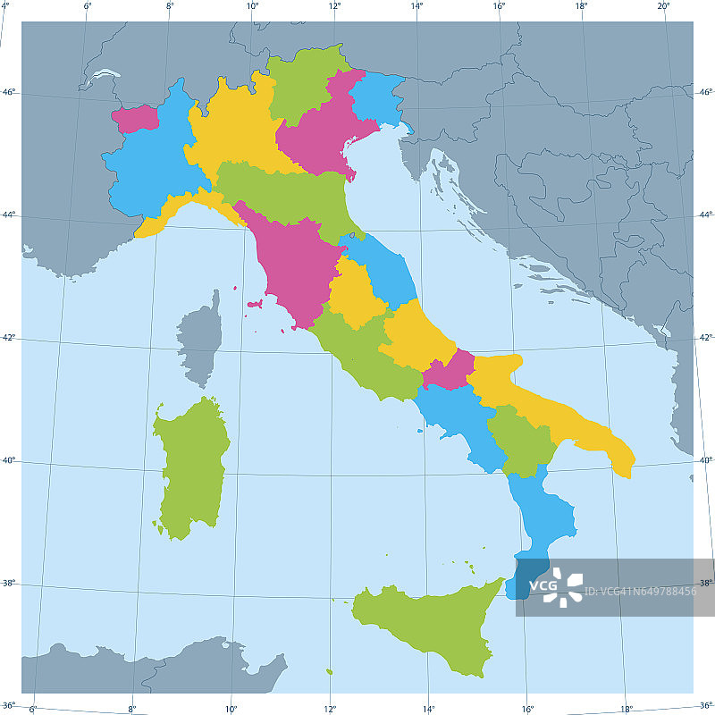 意大利矢量地图彩色行政区划图片素材
