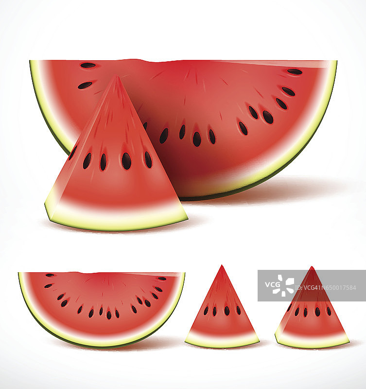 3D逼真切片红色西瓜矢量素材合集图片素材