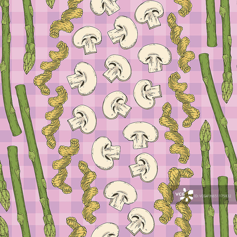 意大利面蘑菇切片无缝图案图片素材