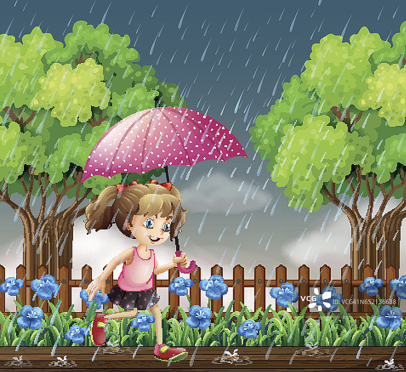 女孩在雨中奔跑图片素材
