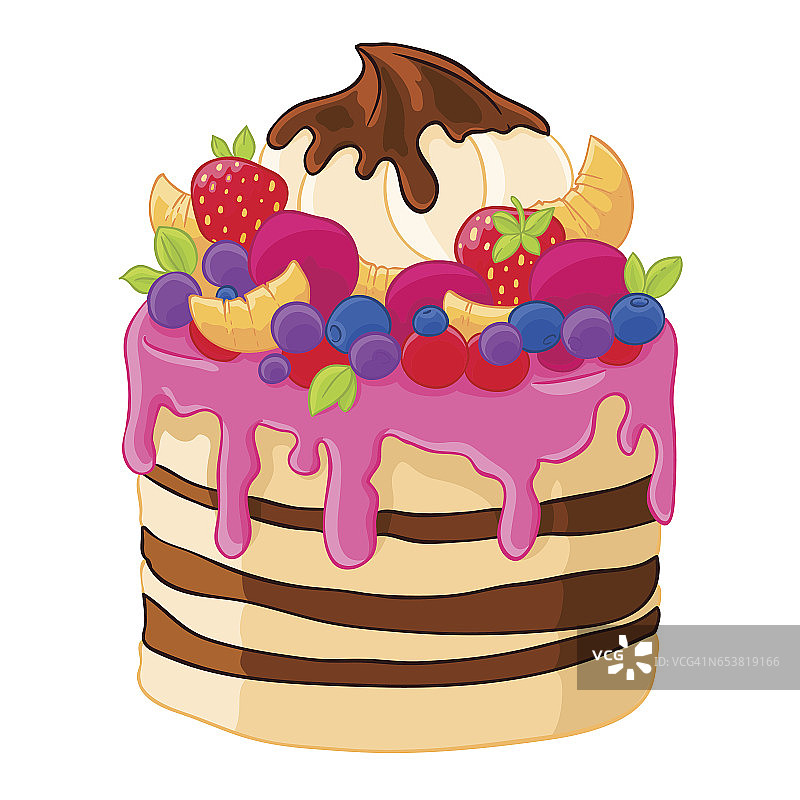 卡通风格的草莓、棉花糖、水果和浆果甜蛋糕图标。柑橘烘焙。图片素材