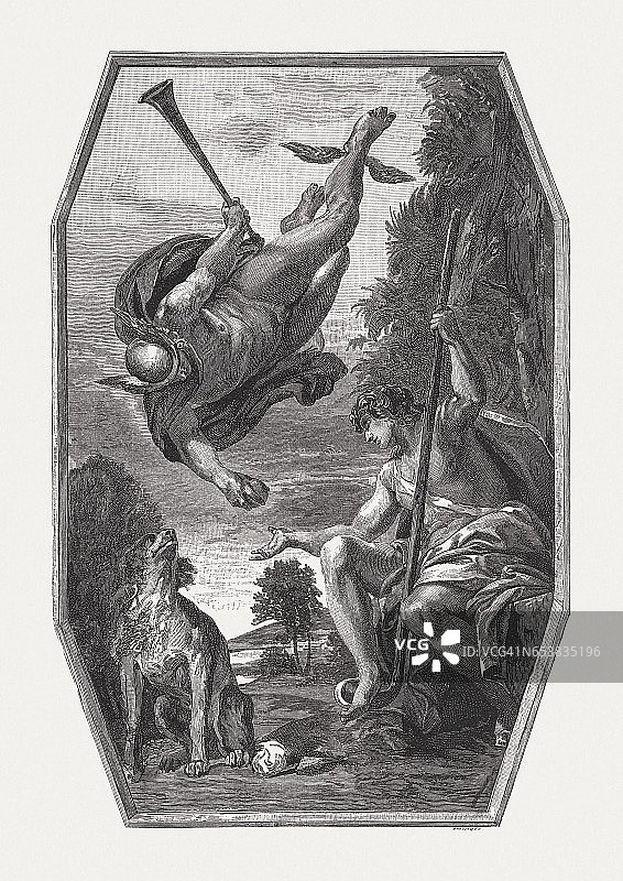 安尼巴莱·卡拉奇于16世纪90年代在法尔内塞画廊创作的画作《墨丘利与巴黎》图片素材