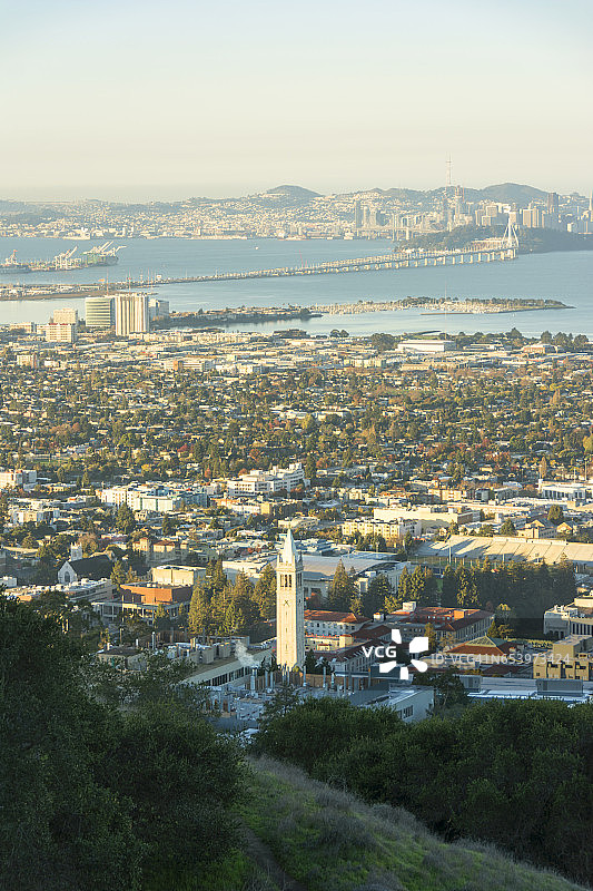 旧金山天际线与加州大学伯克利分校图片素材