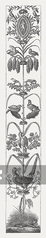 拉斐尔及其学生绘制的阿拉伯风格装饰画（约1519年），梵蒂冈，1884年出版图片素材