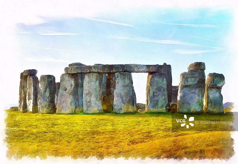 巨石阵水彩画图片素材