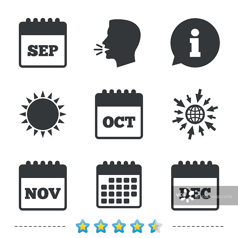 九月、十一月、十月、十二月日历图片素材