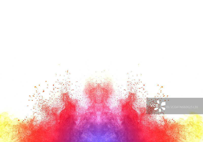 白色背景上的红色和粉色粉末颗粒云爆炸图片素材