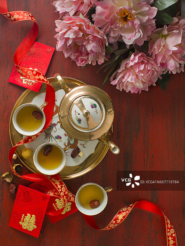 中式传统婚礼敬茶仪式桌面拍摄图片素材