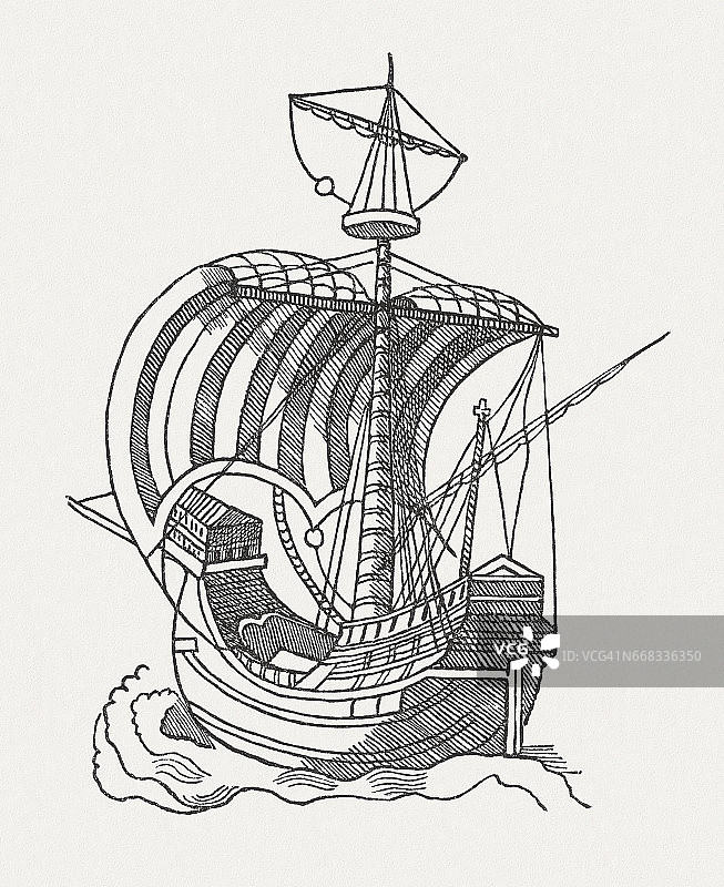 柯格船木刻版画，1884年出版图片素材