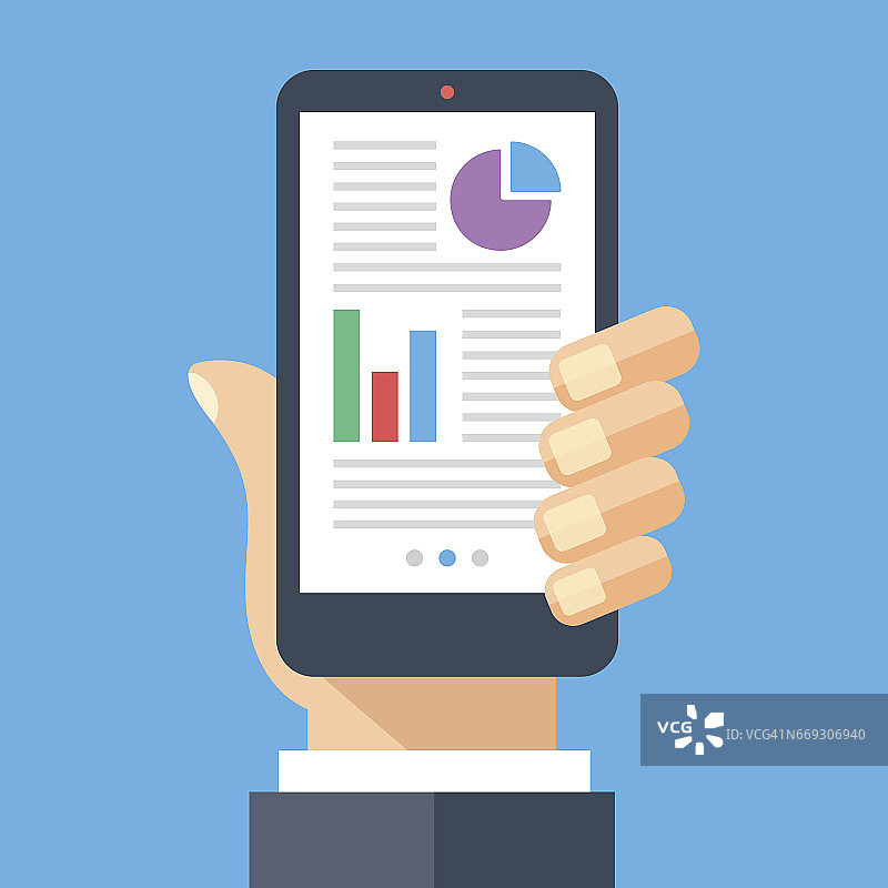 智能手机屏幕上的金融数据，手持智能手机，金融/商业App概念，扁平设计矢量图图片素材