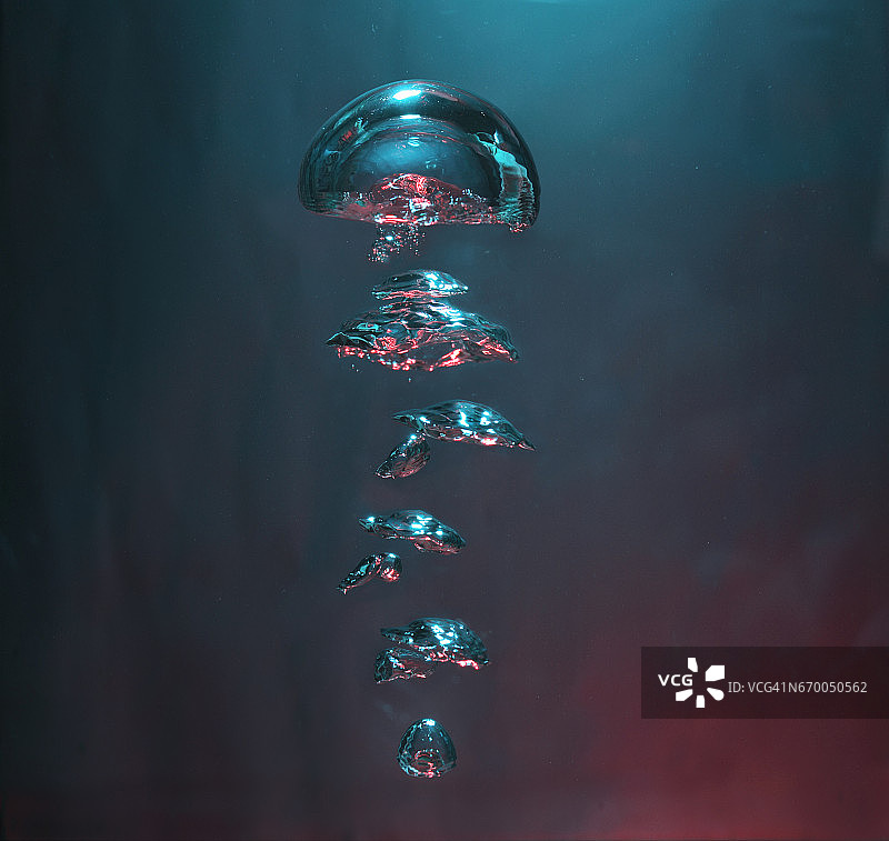 水中上升的气泡线，黑暗环境图片素材