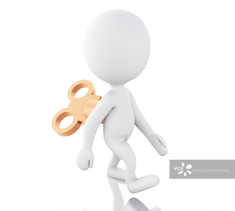 3D白色人物与发条装置图片素材