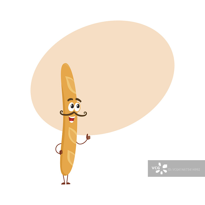 带微笑人脸和胡子的法式长棍面包图片素材